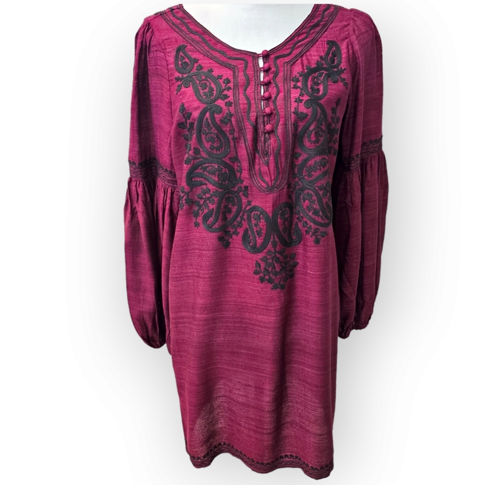 Joie Silk Boho Embroidered Jazlyn Dress Size Medium Statement Sleeves